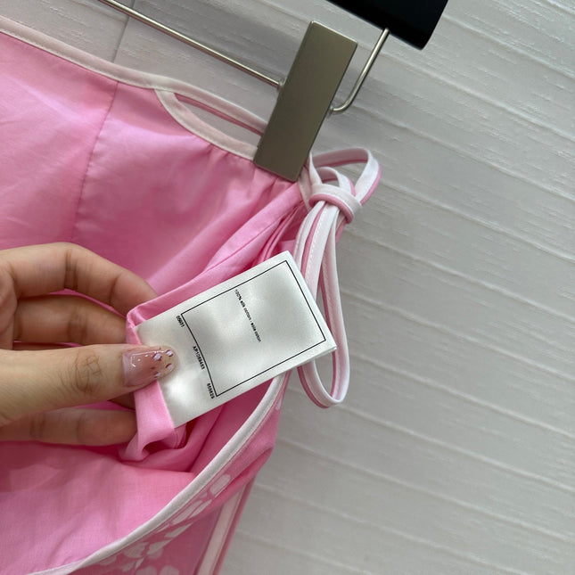 CC 25 Wave Pattern Long Skirt Pink Silk Cotton