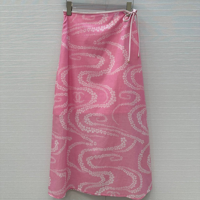 CC 25 Wave Pattern Long Skirt Pink Silk Cotton