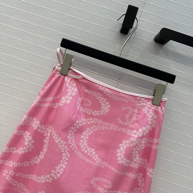 CC 25 Wave Pattern Long Skirt Pink Silk Cotton