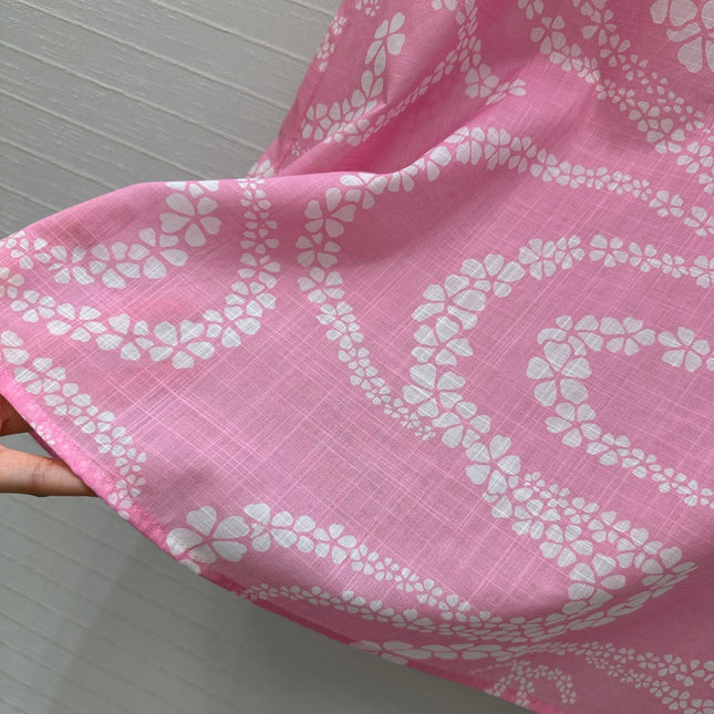 CC 25 Wave Pattern Long Skirt Pink Silk Cotton