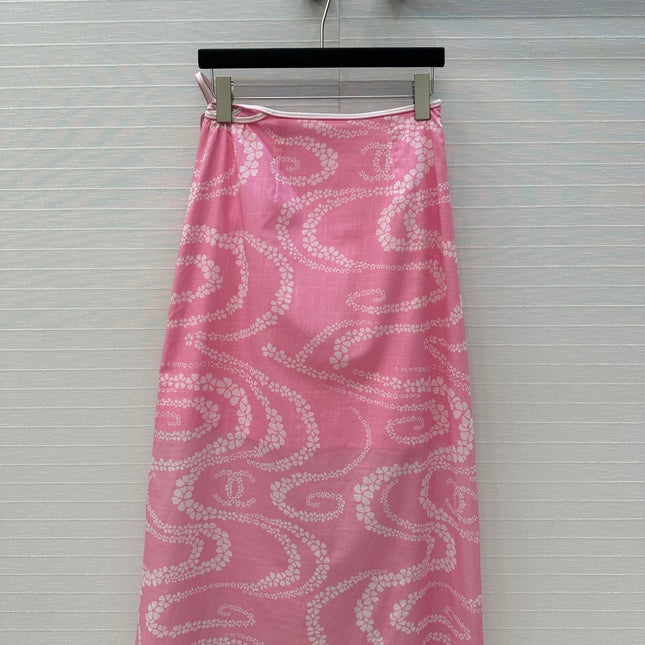 CC 25 Wave Pattern Long Skirt Pink Silk Cotton