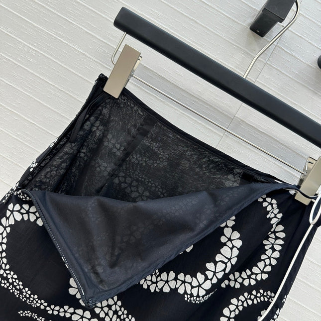 CC 25 Wave Pattern Long Skirt Black Silk Cotton