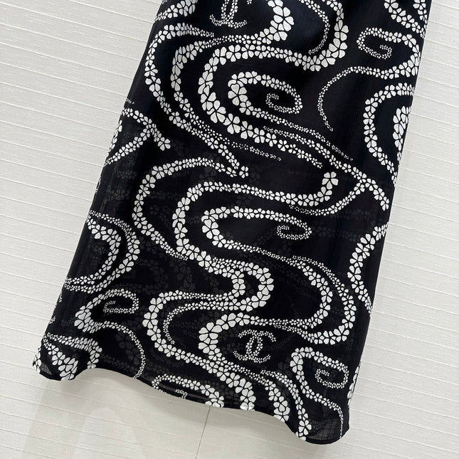 CC 25 Wave Pattern Long Skirt Black Silk Cotton