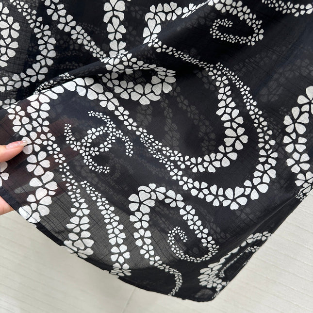 CC 25 Wave Pattern Long Skirt Black Silk Cotton