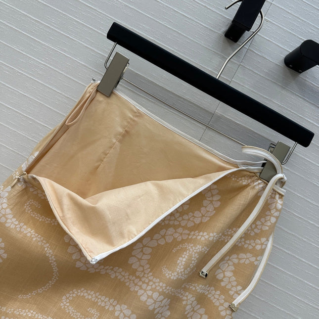 CC 25 Wave Pattern Long Skirt Yellow Silk Cotton