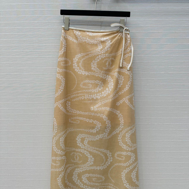 CC 25 Wave Pattern Long Skirt Yellow Silk Cotton