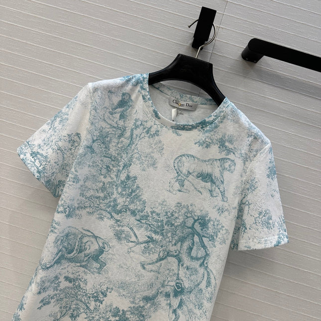 DIOR GRAPHIC PRINT T-SHIRT IN WHITE AND GREEN