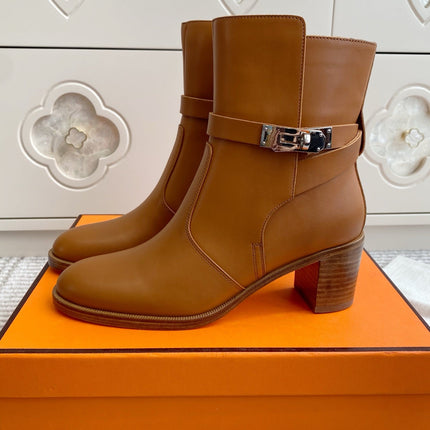 HM 25S FRENCHIE 50 ANKLE BOOT 50 MM IN BROWN LAMBSKIN WITH SILVER HARDWARE