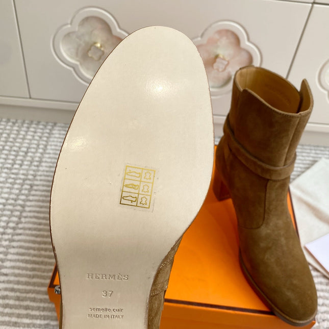 HM 25S FRENCHIE 50 ANKLE BOOT 50 MM IN BROWN SUEDE WITH SILVER HARDWARE