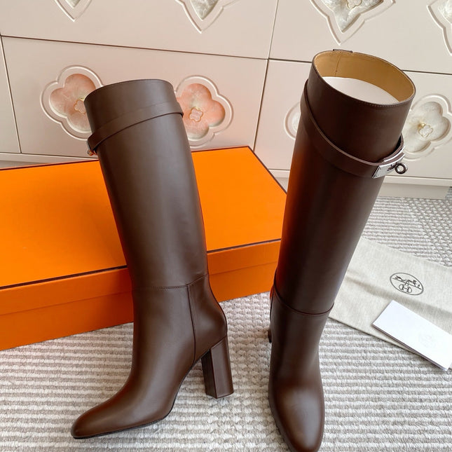HM 25S TALL BOOTS 90 MM IN DARK BROWN LAMBSKIN WITH SILVER HARDWARE