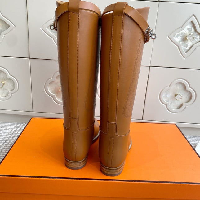 HM 25S JUMPING BOOTS IN BROWN LAMBSKIN WITH SILVER HARDWARE