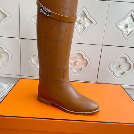 HM 25S JUMPING BOOTS IN BROWN LAMBSKIN WITH SILVER HARDWARE
