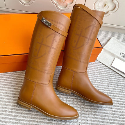 HM 25S JUMPING BOOTS IN BROWN LAMBSKIN WITH SILVER HARDWARE