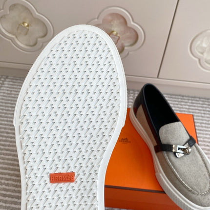 HM 25S SLIP-ON IN GREY CANVAS AND BLACK LAMBSKIN WITH SILVER HARDWARE