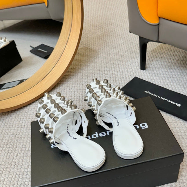 RHODES STUDDED REXA CAGE SLIDE IN WHITE LAMBSKIN