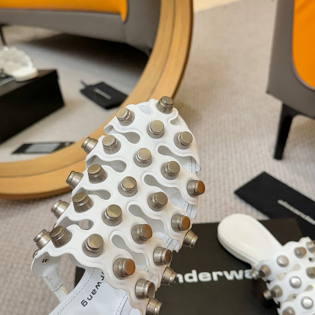 RHODES STUDDED REXA CAGE SLIDE IN WHITE LAMBSKIN