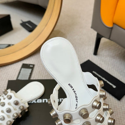 RHODES STUDDED REXA CAGE SLIDE IN WHITE LAMBSKIN