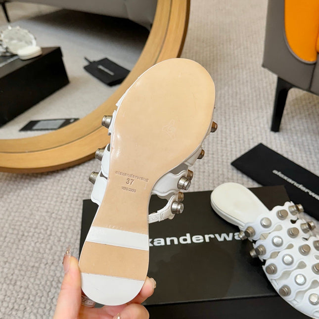 RHODES STUDDED REXA CAGE SLIDE IN WHITE LAMBSKIN