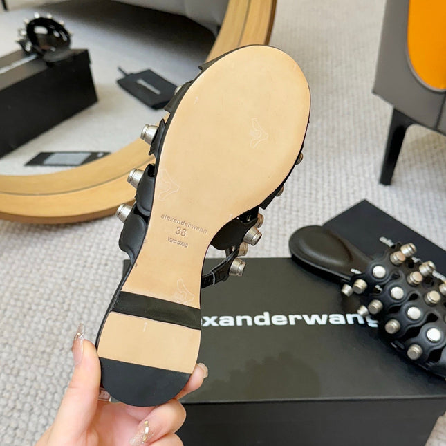 RHODES STUDDED REXA CAGE SLIDE IN BLACK LAMBSKIN