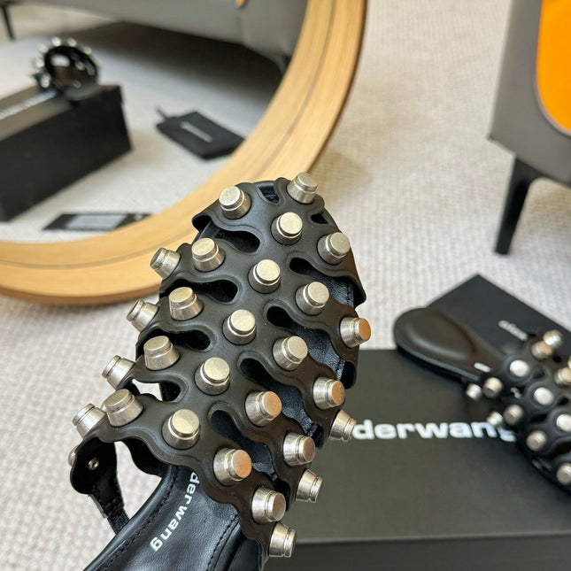 RHODES STUDDED REXA CAGE SLIDE IN BLACK LAMBSKIN