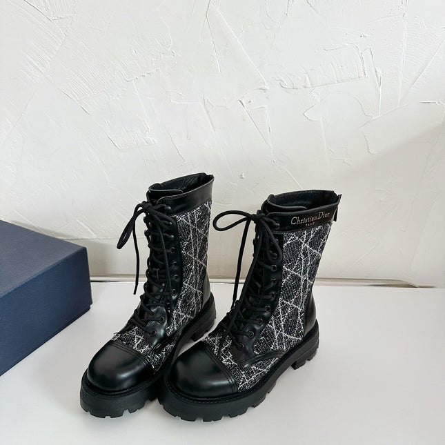 D-UNIT ANKLE BOOT BLACK CALFSKIN WITH CANNAGE TWEED
