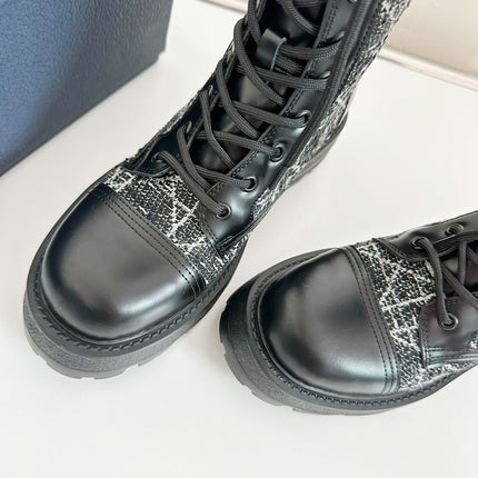 D-UNIT ANKLE BOOT BLACK CALFSKIN WITH CANNAGE TWEED