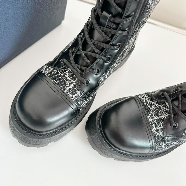 D-UNIT ANKLE BOOT BLACK CALFSKIN WITH CANNAGE TWEED