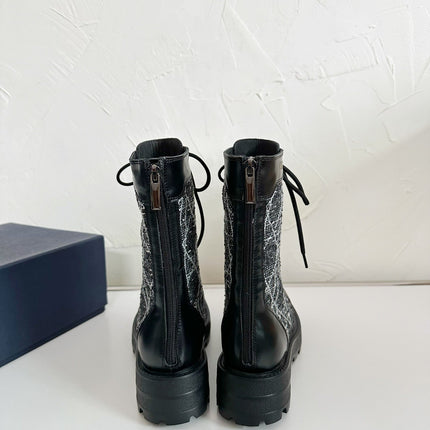 D-UNIT ANKLE BOOT BLACK CALFSKIN WITH CANNAGE TWEED