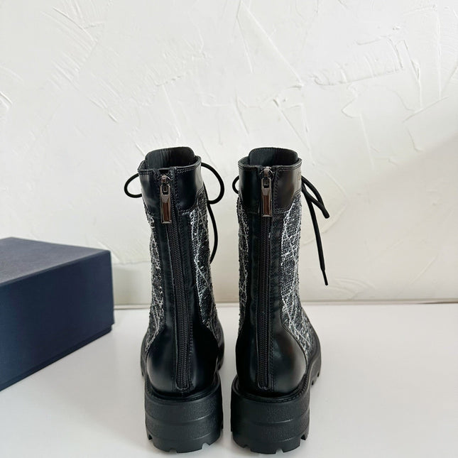 D-UNIT ANKLE BOOT BLACK CALFSKIN WITH CANNAGE TWEED