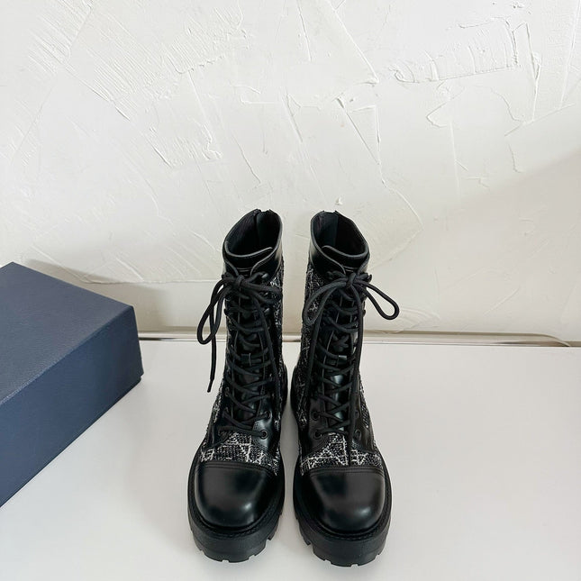 D-UNIT ANKLE BOOT BLACK CALFSKIN WITH CANNAGE TWEED