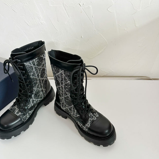 D-UNIT ANKLE BOOT BLACK CALFSKIN WITH CANNAGE TWEED