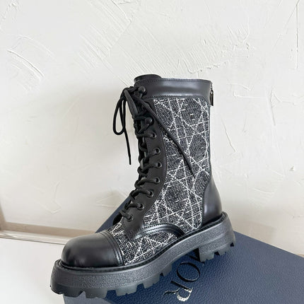 D-UNIT ANKLE BOOT BLACK CALFSKIN WITH CANNAGE TWEED