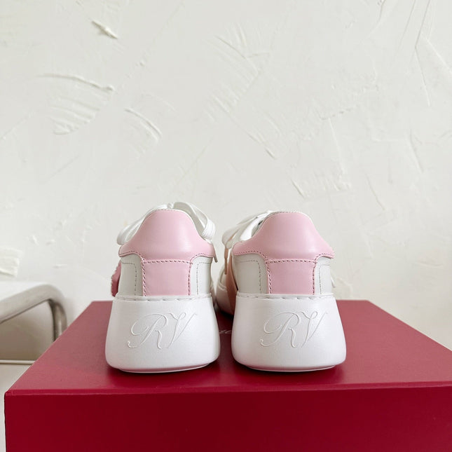 VIV' SKATE SNEAKERS IN WHITE CALFSKIN LIGHT PINK GLITTER STRAP AND CRYSTAL BUCKLE