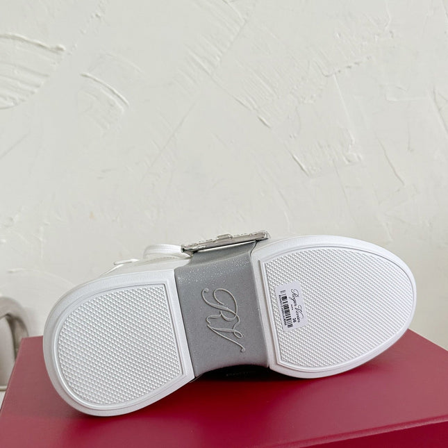 VIV' SKATE SNEAKERS IN WHITE CALFSKIN SILVER GLITTER STRAP AND CRYSTAL BUCKLE