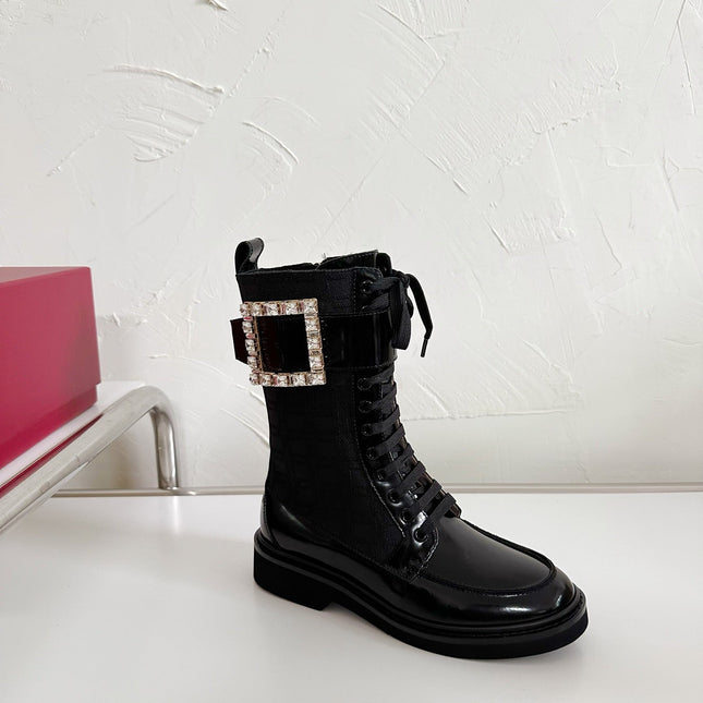 VIV' RANGERS STRASS BUCKLE BOOTS IN BLACK FABRICS