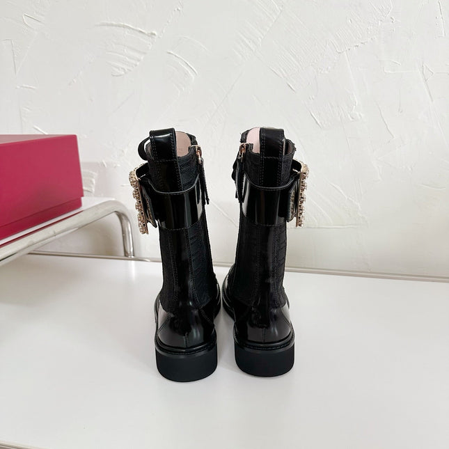 VIV' RANGERS STRASS BUCKLE BOOTS IN BLACK FABRICS