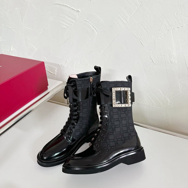VIV' RANGERS STRASS BUCKLE BOOTS IN BLACK FABRICS
