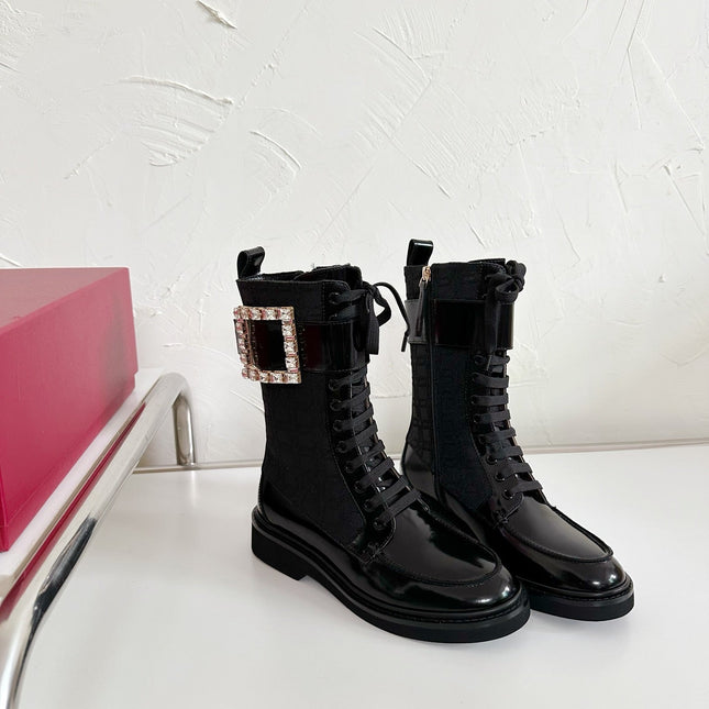 VIV' RANGERS STRASS BUCKLE BOOTS IN BLACK FABRICS