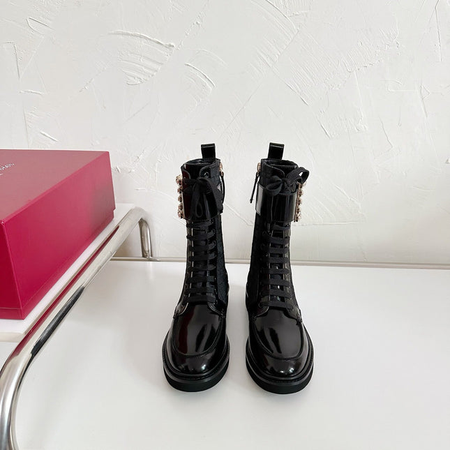 VIV' RANGERS STRASS BUCKLE BOOTS IN BLACK FABRICS