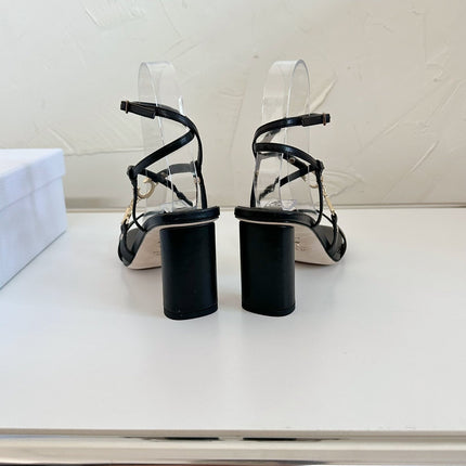 MEDIUM SQUARE HEEL SANDAL IN BLACK LAMBSKIN