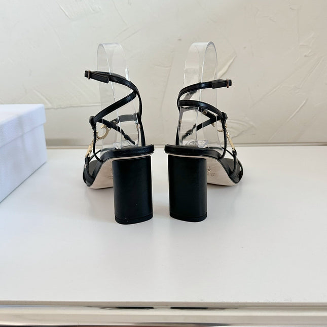 MEDIUM SQUARE HEEL SANDAL IN BLACK LAMBSKIN