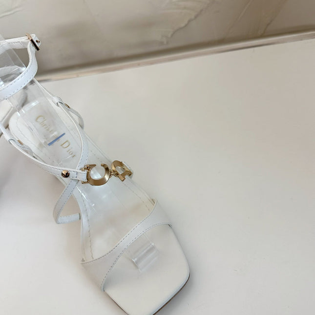 MEDIUM SQUARE HEEL SANDAL IN WHITE LAMBSKIN