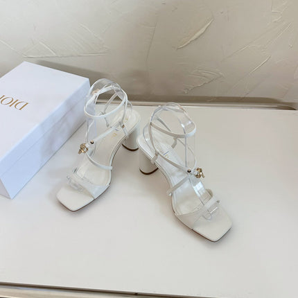 MEDIUM SQUARE HEEL SANDAL IN WHITE LAMBSKIN