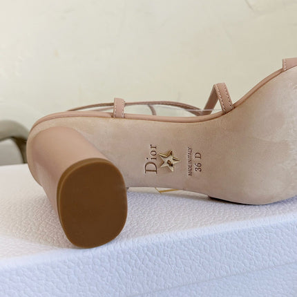 MEDIUM SQUARE HEEL SANDAL IN BLUSH PINK LAMBSKIN