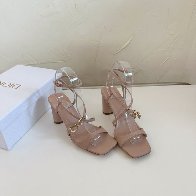 MEDIUM SQUARE HEEL SANDAL IN BLUSH PINK LAMBSKIN