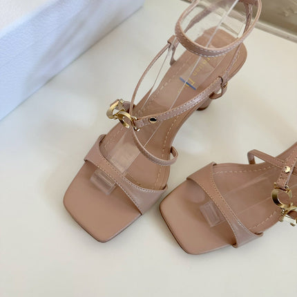 MEDIUM SQUARE HEEL SANDAL IN BLUSH PINK LAMBSKIN