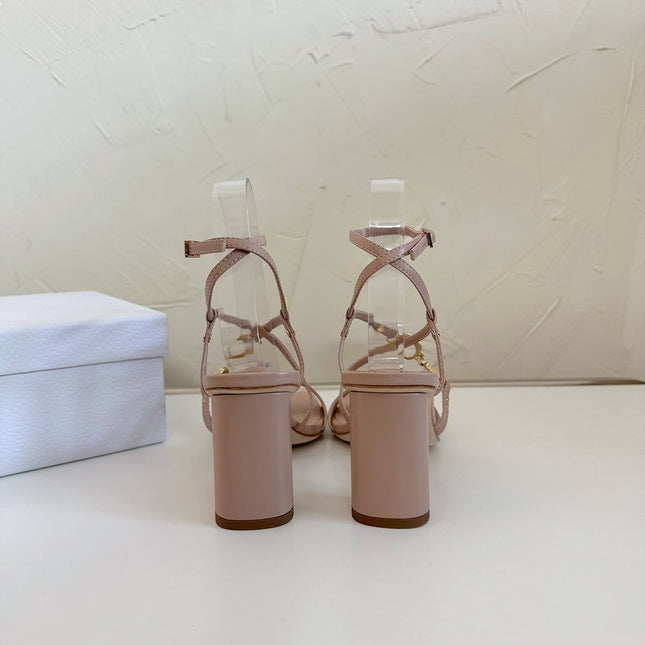 MEDIUM SQUARE HEEL SANDAL IN BLUSH PINK LAMBSKIN