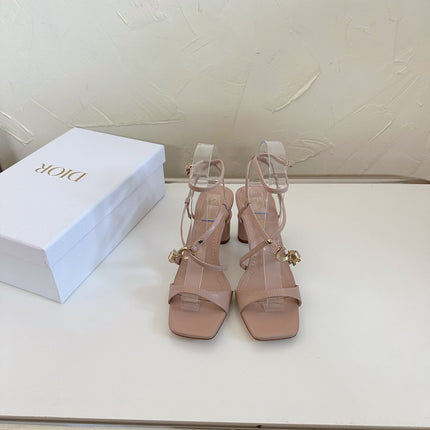 MEDIUM SQUARE HEEL SANDAL IN BLUSH PINK LAMBSKIN