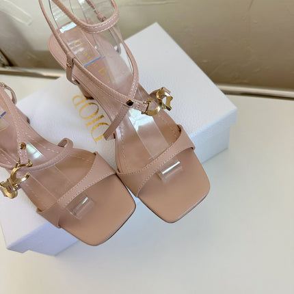 MEDIUM SQUARE HEEL SANDAL IN BLUSH PINK LAMBSKIN