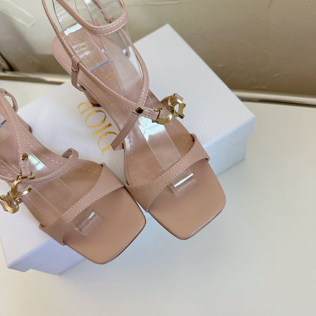 MEDIUM SQUARE HEEL SANDAL IN BLUSH PINK LAMBSKIN